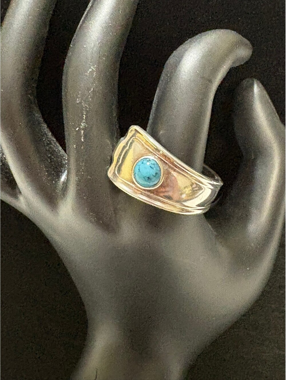 Sterling Silver Ring with Turquoise Stone, Size 9, Vintage Style